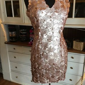Chunky sequin rose gold mini dress